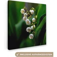 OneMillionCanvasses® Leinwandbild Blumen - weiß - Blätter - Lilien, Fotodruck (1 St), Wandbild, Deko Schlafzimmer Wohnzimmer Flur 20x20 cm