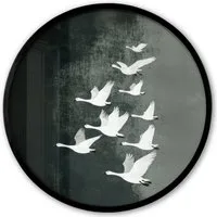 MuchoWow Poster Rund - Vogel - Japandi - Grün, (1 St), Runde Wandbilder, Deko für Wohnzimmer und Schlafzimmer, 40x40 cm