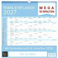 6vibes Familienkalender 2027 XXL 10 Spalten bunt, Familienplaner, Teams, WG, mit Notizfeld, extra Spalte, Ferienkalender & Vorschau 2028