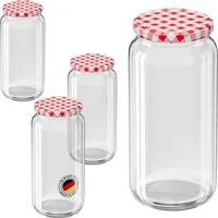 Wellgro Vorratsglas Einmachgläser mit Schraubdeckel TO 82, rot kariert, (3-tlg)