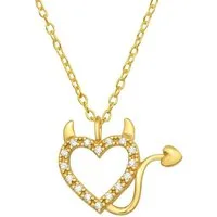 BUNGSA Ketten-Set Kette goldfarben Herz Teufelchen mit Kristall 925 Silber Damen (1-tlg), Halskette Necklace