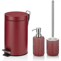 kela Badezimmer-Set Ava, bestehend aus Kosmetikeimer, Seifenspender, WC-Garnitur, Rillenoptik