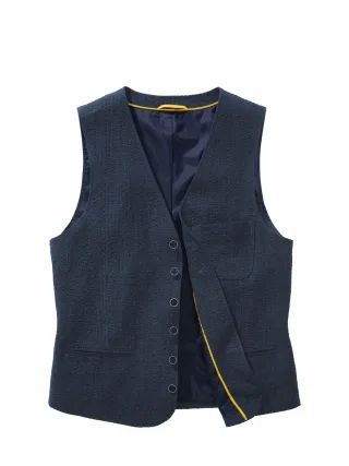 Mey & Edlich Herren Seersucker-Leinenweste Blau 97 % Leinen, 3 % Elasthan