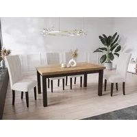 WFL GROUP Esstisch Gemini ausziehbar rechteckig modern mit schwarzen Holzbeinen (MADE IN EU, 5 Gr. – 120/140/160/170/200 cm ausziehbar auf 160/180/210/250/300 cm), platzsparender Tisch in Holzoptik für Küche, Esszimmer oder Wohnzimmer