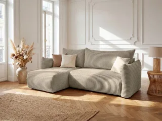 Ecksofa Schlafsofa MAILAND XS in Stoff Taupe Ottomane Links