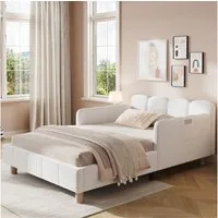 Flieks Polsterbett, Kinderbett Einzelbett 90x200cm mit Polsterkopfteil und Rausfallschutz