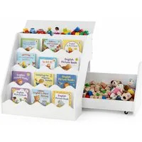 COSTWAY Kinderregal, 4 stufiges Kinderregal, mit mobiler Aufbewahrungswagen