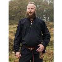 Battle Merchant Wikinger-Kostüm Mittelalter Hemd schwarz mit Schnürung, Corvin XL