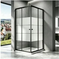 Boromal Eckdusche Duschkabine Duschabtrennung Schiebetür Schwarz Milchglas H:185cm, BxT: 75x75 cm, 5mm Sicherheitsglas, Eckeinstieg Duschwand für Dusche, Alu-Rahmen, Schnellfreigabefunktion,Spritzwasserschutz
