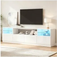 Merax Lowboard Hochglanz Fernsehschrank mit LED (1 St., Wohnzimmer & Esszimmer TV Board), TV-Schrank mit 4 Flügeltüren & 8 Fächer, 180x35x60cm