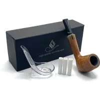 meytrade Handpfeife Redwood Pfeife Mr.Pipe braun poliert 9mm grauer Ring in Geschenkbox, inkl. 3x 9mm Filter, Beutel, Pfeifenständer und Box