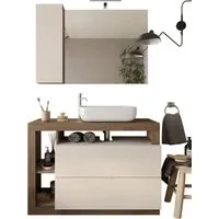 welltime Badmöbel-Set Hamburg, Badezimmerset 2tlg. Breite 110 cm, Badmöbel, Waschtisch inkl., (Spar-Set, 2-St), Waschbecken, Spiegelschrank mit LED Aufbauleuchte, Soft-Close-Funktion
