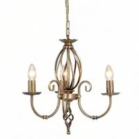 Licht-Erlebnisse Kronleuchter CANDELA 1, ohne Leuchtmittel, Messing Antik Metall 3-armig L:36 cm E14 Rustikal Esstisch