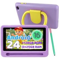 Happybe 7 Zoll, Android 16, 24(3+21)GB+128GB+1TB erweiterbar, WiFi 6, Kinder Tablet (7", 128 GB, Android)
