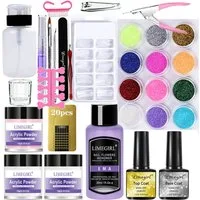 KINSI Nageldesign Zubehör Nagelkunst Kristallpuder Set, Crystal Powder Liquid Set, 20 Stück, Nagelverlängerungspuder, Maniküre-Kit Werkzeuge, DIY-Nagelkunst
