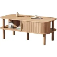 Merax Couchtisch in Holzoptik, Skandinavischer Beistelltisch Satztisch (1-St), Wohnzimmertisch mit Schiebetür, Stauraum & Holzbeinen, 110×55×45cm
