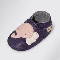 Yalion Weiche Leder Lauflernschuhe Hausschuhe Lederpuschen Elefant Lila Krabbelschuh