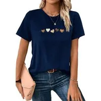 PYLIKE Kurzarmshirt Damen bequemes Sommer Kurzarmbluse Locker Liebe Print-Shirt Bequem für Freizeit und Büro,Strandurlaub