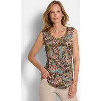 GOLDNER Shirttop Viskoseshirt mit Muster-Mix Stretchshirt mit Rundhals, goldenen Pailletten und breiten Trägern