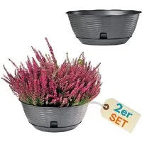 GarPet Pflanzschale 2er Set Pflanzschale Blumenschale Bonsai Grabschale Anthrazit 30cm