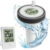 Toomoke Schwimmthermometer Schwimmthermometer Poolthermometer mit Schwimmer, Funkuhr, Einzelgerät (1x Inneneinheit, 1x schwimmender Sensor, 1x Anleitung), Pool Thermometer Funk Digitales Schwimmend Thermometer Innen Außen