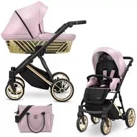 KUNERT Kombi-Kinderwagen Ivento Glam 3in1 Öko-Leder Kinderwagen mit goldenem Rahmen, 2in1-Set mit Babywanne und Sportsitz