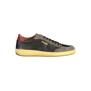 Blauer Schwarze Leder Herren Sneaker