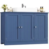 Homfa Waschbeckenunterschrank Unterschrank Badezimmerschrank mit 3 Türen, Breite 90 cm, 2 verstellbaren Ablagen