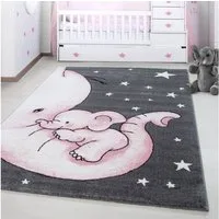 Ayyildiz Teppiche Kinderteppich Kids 560, auch in rund erhältlich, rechteckig, Höhe: 12 mm, auch in rund, Elefanten Baby Sterne, Kurzflor