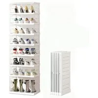 PFCTART Schuhregal Schuhregal 9 Ebenen mit Türen, Schuhschrank faltbar & platzsparend, Set 1-tlg., Schmale Schuhaufbewahrung für 18 Paar, Kunststoff Regal Weiß