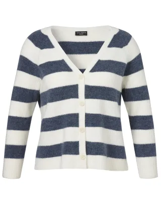 VIA APPIA DUE - Jacke V-Ausschnitt 1/1 Arm Knöpfe Ringel bleu mel/creme mel - Gr. - 52