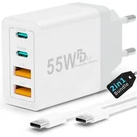 GreenHec Schnellladegerät USB-C iPhone mehrfach Handy Stecker Adapter mit Kabel USB-Ladegerät (0,00 mA, Spar-Set, 55w Quarto Charger + 1m USB-C Kabel, iPhone 17 16 15 14 13 12 iPad Pro Max Air Netzteil + 1m Ladekabel Fast)