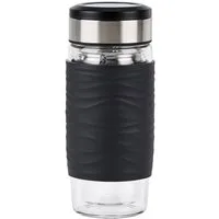 Emsa Thermobecher Tea Mug, 3-tlg., Edelstahl, Glas, Silikon, Teebecher, 400 ml, 100% dicht, 3-teilig, mit herausnehmbarem Tee-Sieb