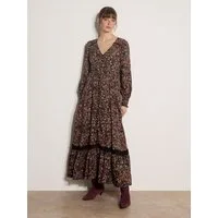 Apricot Maxikleid Paisley-Blumen-Kleid in langer Länge mit Spitzendetails