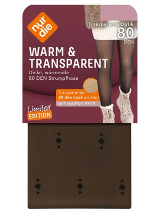 NUR DIE Damen Feinstrumpfhose Warm & Transparent Innenplüsch Prints 2-Pack