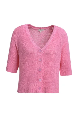 Milano Italy - 1/2 raglan sleeve cardigan w v- neck + placket orchid - Gr. - L