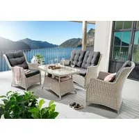 Destiny Garten-Essgruppe CASA Loungeset, Tisch 120x77x66cm, vintage weiß, (Set, 13-tlg., 2 Sessel, 1 Sofa, inkl. Polster, 1 Tisch mit aufgel. Glasplatte), Aluminium, Polyrattan
