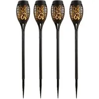Ikonka LED Solarleuchte Solar Flammenlicht Gartenleuchte LED 4er Set Außen, LED fest integriert, Warmweiß, Solar Gartenfackeln mit Flammeneffekt und automatischer Beleuchtung