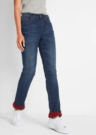 bonprix Straight-Jeans High Waist Thermo, blau, Gr.48, Gefütterte Stretch-Jeans im Five-Pocket-Schnitt, 66% Baumwolle