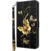 CLM-Tech Handytasche für Xiaomi Redmi Note 15 5G Klapphülle aus PU Leder (goldene Schmetterlinge schwarz, 1-tlg., Flip Case), Magnetverschluss, Standfunktion und Kartenfächer