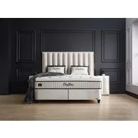 abc bedding Boxspringbett DAYTONA Voll-orthopädisches Komfortbett in Hell Beige Samt Stoffdesign (inkl. Matratze & Topper), Funktionsbett mit Bettkasten, inkl. Bettbank