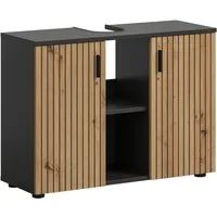 welltime Waschbeckenunterschrank MANI, Paneeloptik, 2 offene Fächer, Siphonausschnitt (1-St) WBU, Waschbeckenunterschrank, Unterschrank, Badschrank, Badezimmer