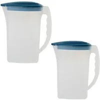 Engelland Wasserkrug Getränkekkrug mit Füllskala und abnehmbarem Deckel, (Vorteils-Set, 2-tlg., 2 Liter Fassungsvermögen je Krug), BPA-frei, frostbeständig, spülmaschinengeeignet, Kühlschrankkrug