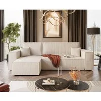 Lookway Ecksofa Gepolstertes CARLOS L-Form, Cord-Stoff, mit Schlaffunktion und Bettkasten, Seite universal