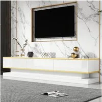 Merax Lowboard hochglanz Fernsehschrank mit Goldkante in Warmweiß (1 St), TV-Schrank mit 3 Schubladen und Push-to-Open Funktion, 200x40x40 cm