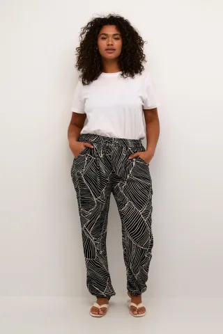 Casual Hose Loose fit Black/Turtledove Leaf Print black