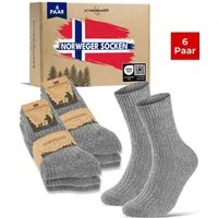 sockenkauf24 Norwegersocken Wintersocken warme Wollsocken Damen & Herren (Grau, 6-Paar, 43-46) gepolsterte Frotteesohle - 20100