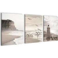 Novart Wandbild Wandbild Relax Meer Entspannung Bilder Set AUFHÄNGFERTIG, Strand