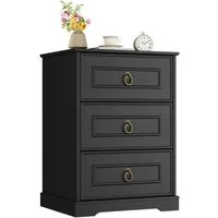 Homfa Nachttisch Nachtschrank Nachtkommode Nachtkonsole (1-St), mit 3 Schbuladen, Beistelltisch Landhausstil, 45,5x38x64cm, Schwarz