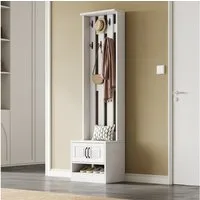 Merax Garderoben-Set Garderobenständer, 2-in-1 Garderobe, (1-St., mit Schuhschrank und 8 Haken, Flurmöbel), Flurgarderobe, Garderobenbank, 50×36×190 cm